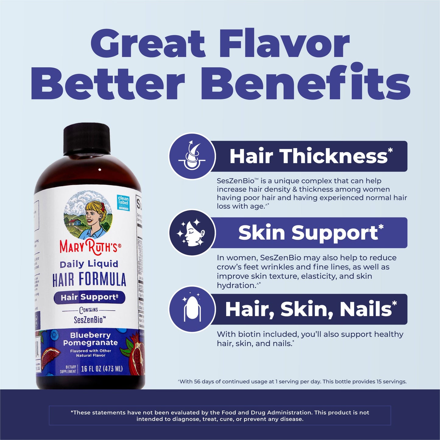 Daily Liquid Hair Formula for Women, Supports The Look Of Thicker & Stronger‑Looking Hair